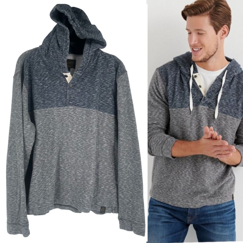 Lucky Brand Huntington Colorblock Hoodie Hooded Sweatshirt Blue Multi Size Large